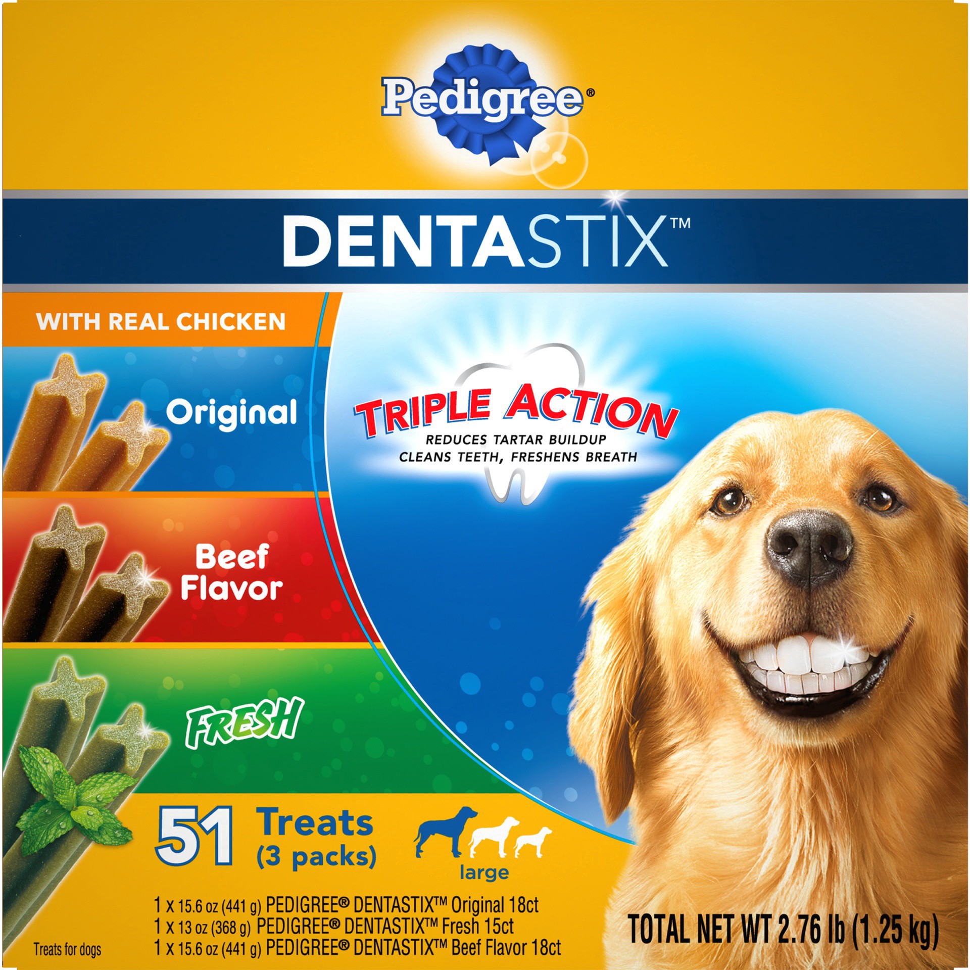 slide 7 of 24, Pedigree Dentastix Chicken, Beef, and Peppermint Flavor Adult Large Breed Dental Dog Treats - 2.73lbs, 2.73 lb