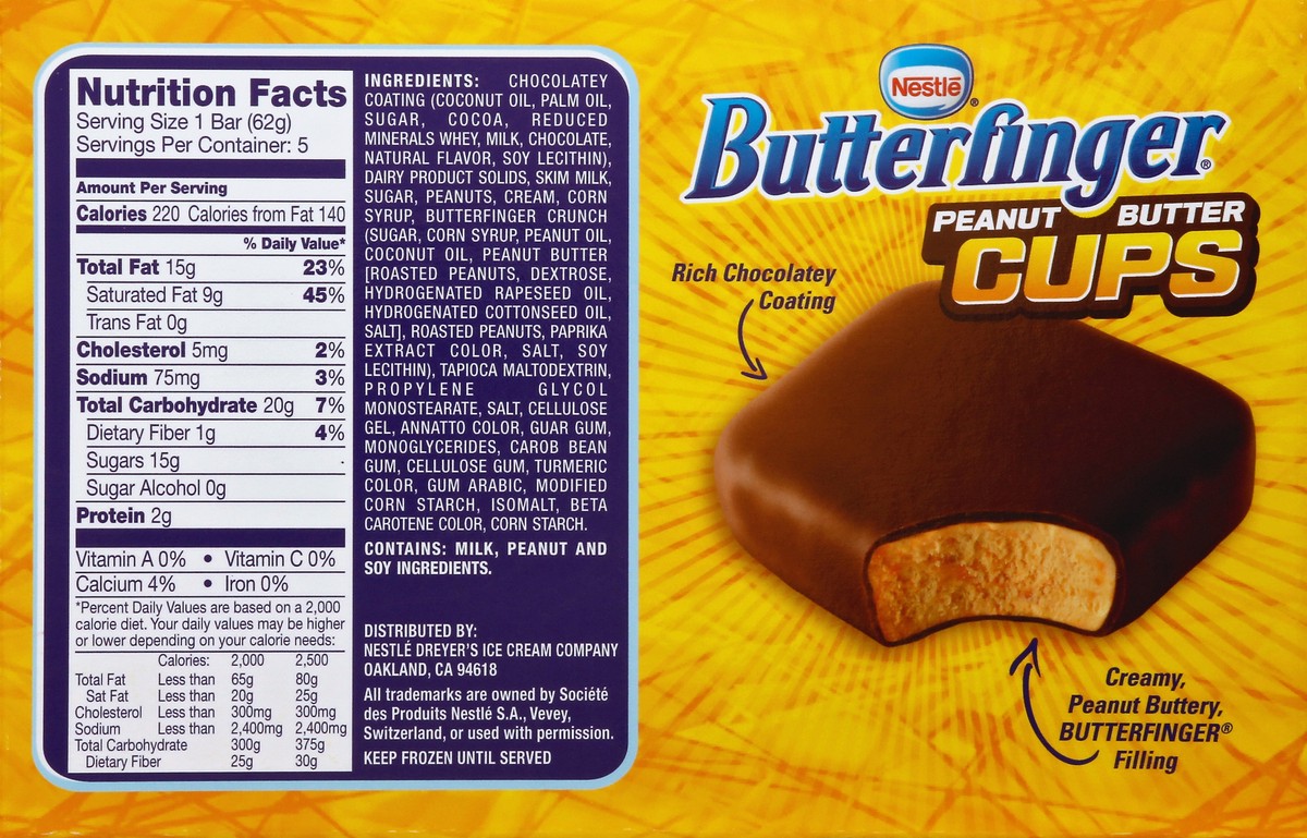 slide 5 of 5, Nestlé Butterfinger Peanut Butter Cups Frozen Dairy Dessert Bars, 5 ct; 2.5 fl oz