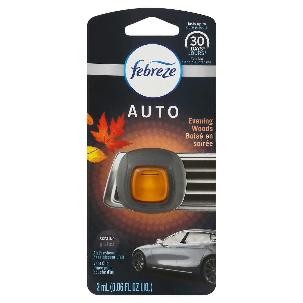slide 1 of 11, Febreze Auto Vent Clip Evening Woods Air Freshener 0.06 fl oz, 0.06 fl oz