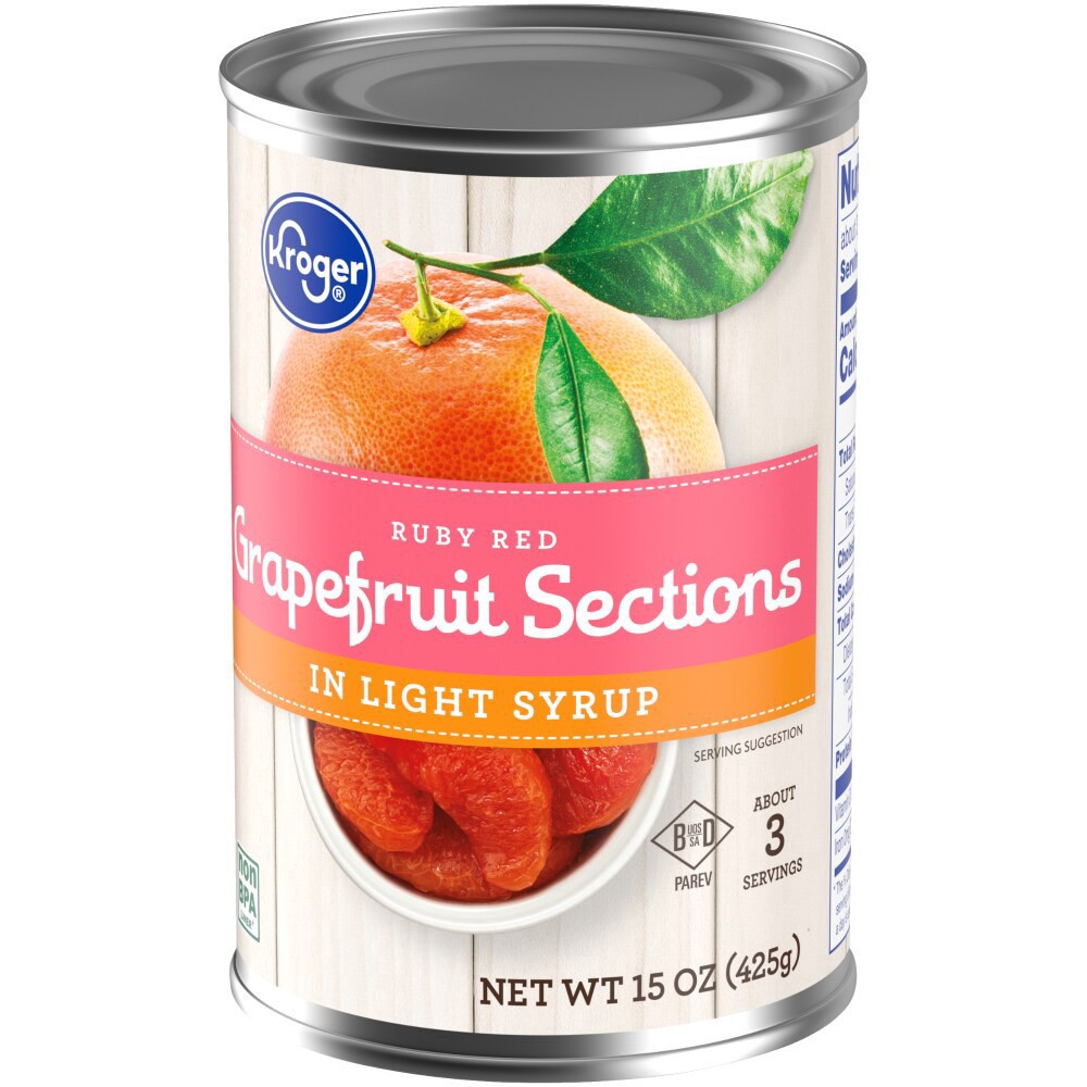 slide 3 of 6, Kroger Ruby Red Grapefruit Sections In Light Syrup, 15 oz