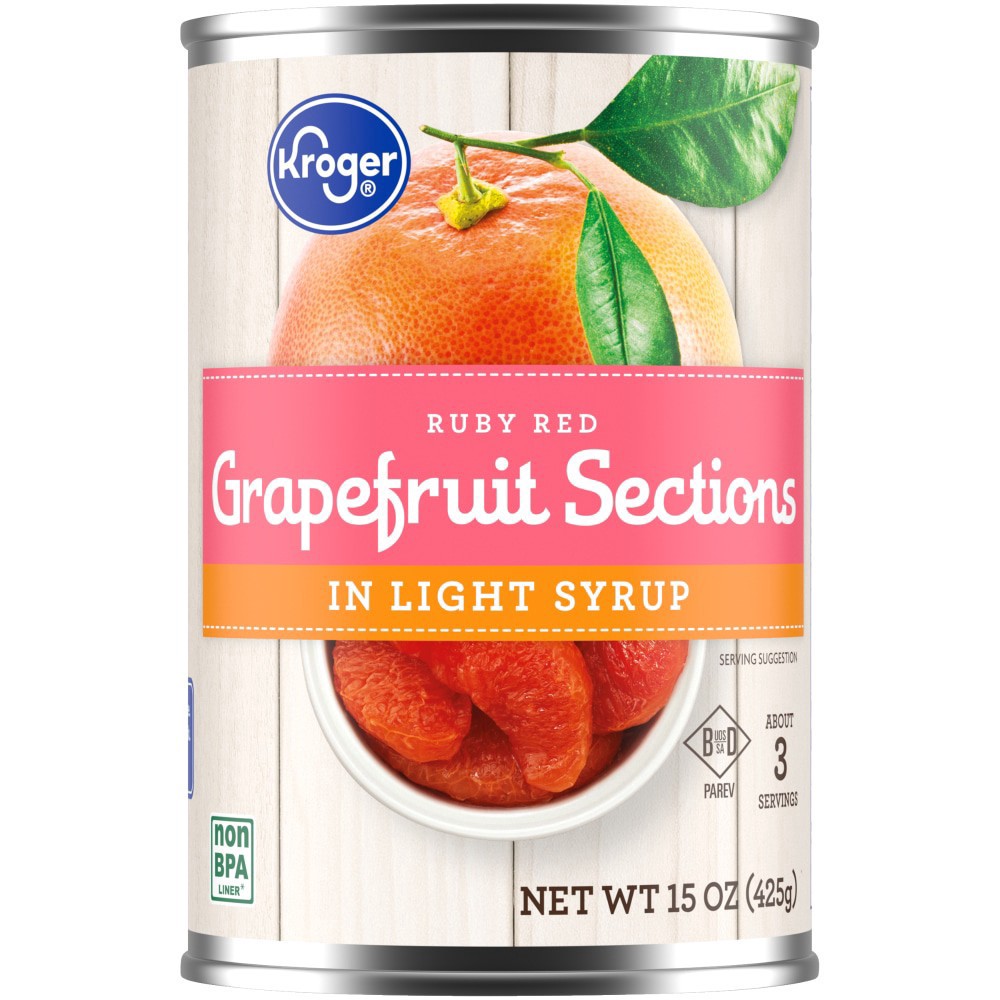 slide 1 of 6, Kroger Ruby Red Grapefruit Sections In Light Syrup, 15 oz