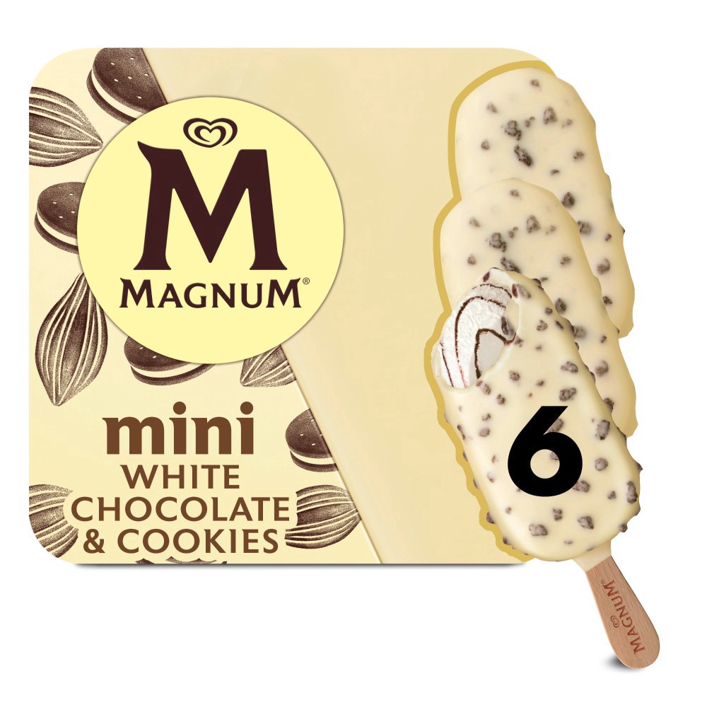 slide 6 of 6, Magnum Mini White Chocolate & Cookies, Ice Cream Bars, 6 ct