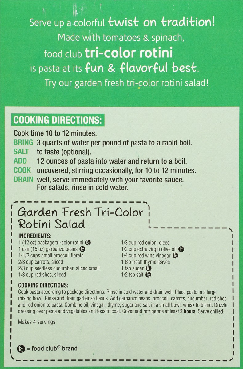 slide 9 of 9, Food Club Tri-Color Rotini 12 oz, 12 oz