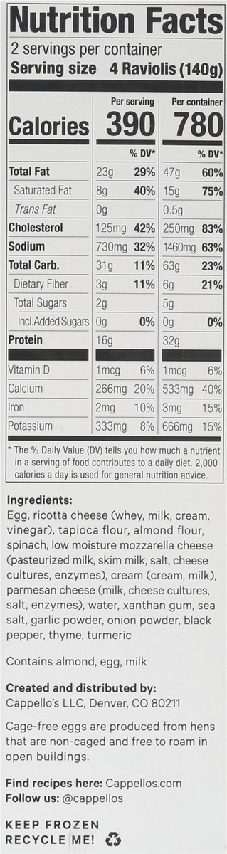slide 5 of 9, Cappello's Spinach & Cheese Ravioli 9.9 oz, 9.9 oz