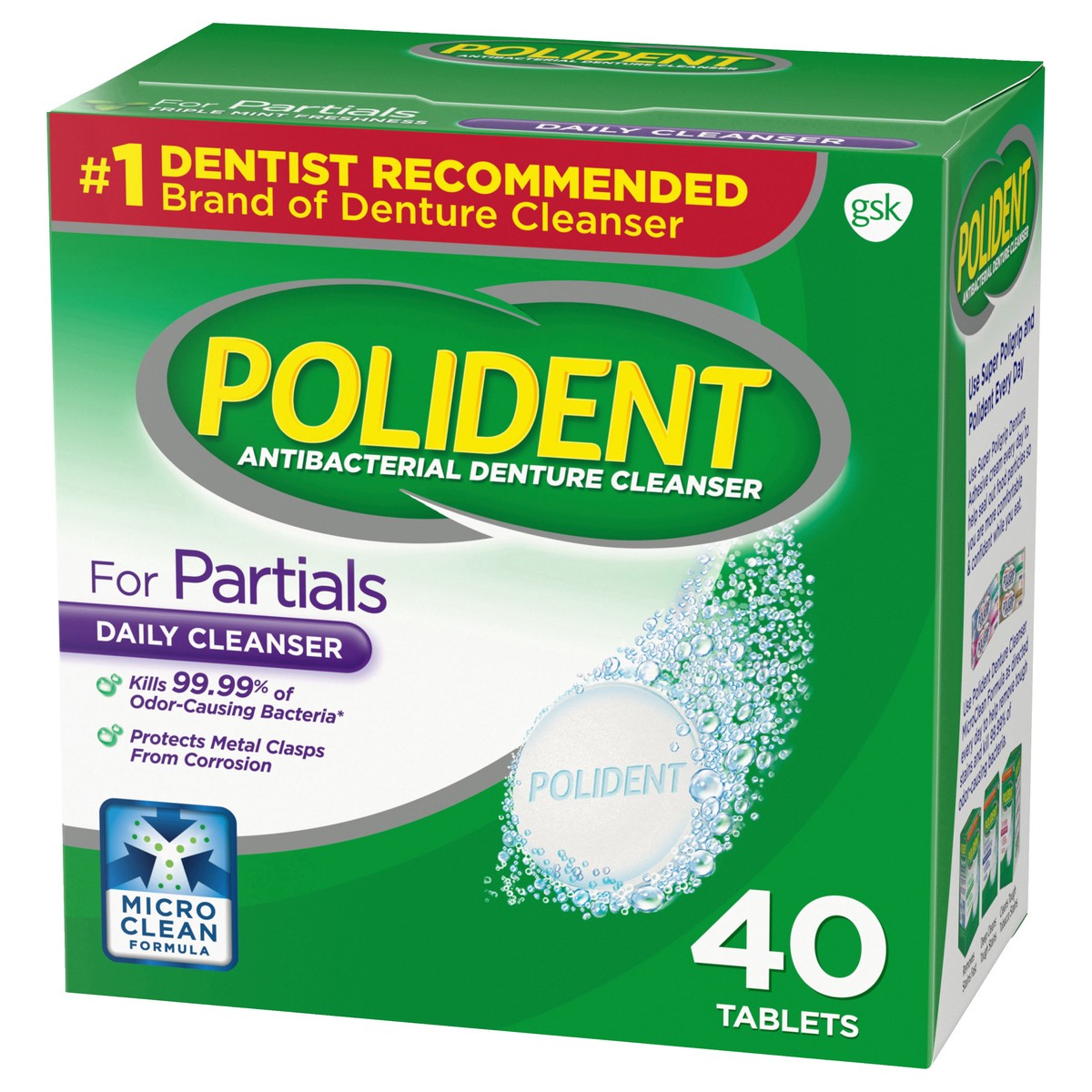 slide 5 of 9, Polident Partials Antibacterial Denture Cleanser Effervescent Tablets, 40 count, 40 ct