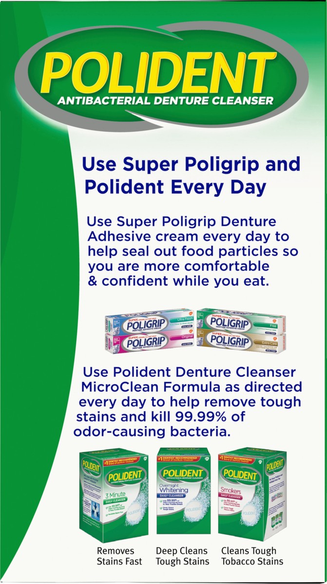 slide 2 of 9, Polident Partials Antibacterial Denture Cleanser Effervescent Tablets, 40 count, 40 ct