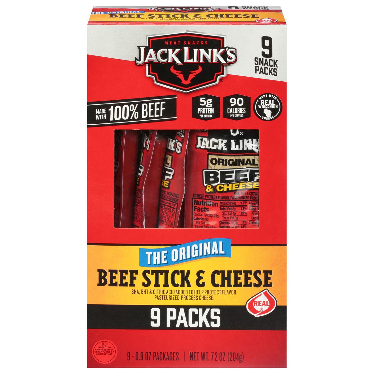 slide 1 of 9, Jack Link's 9 Pack The Original Beef Stick & Cheese 9 - 0.8 oz Each, 9 ct