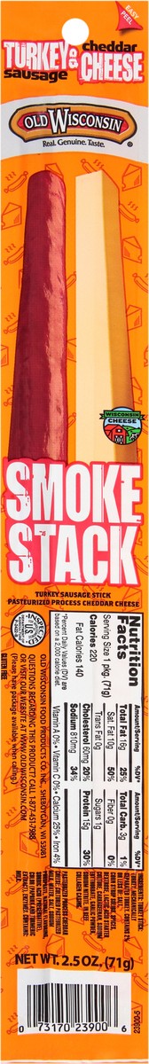 slide 2 of 2, Old Wisconsin Smoke Stack, Turkey Sausage & Cheddar Cheese, 2.5 oz