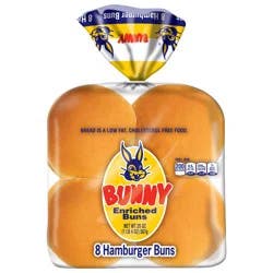 Bunny Bread Hamburger Buns, Enriched Sliced White Bread Hamburger Buns, 8 Count