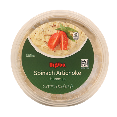 slide 1 of 1, Hy-Vee Spinach Artichoke Hummus, 8 oz