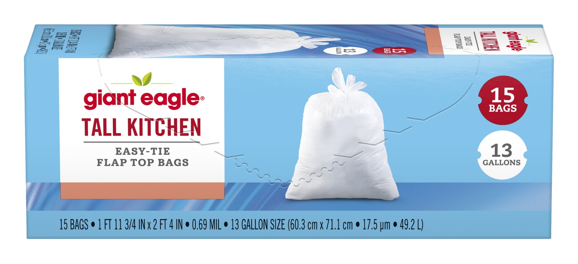 slide 1 of 1, Giant Eagle Tall Kitchen Easy-Tie Flap Top Trash Bags, 15 ct