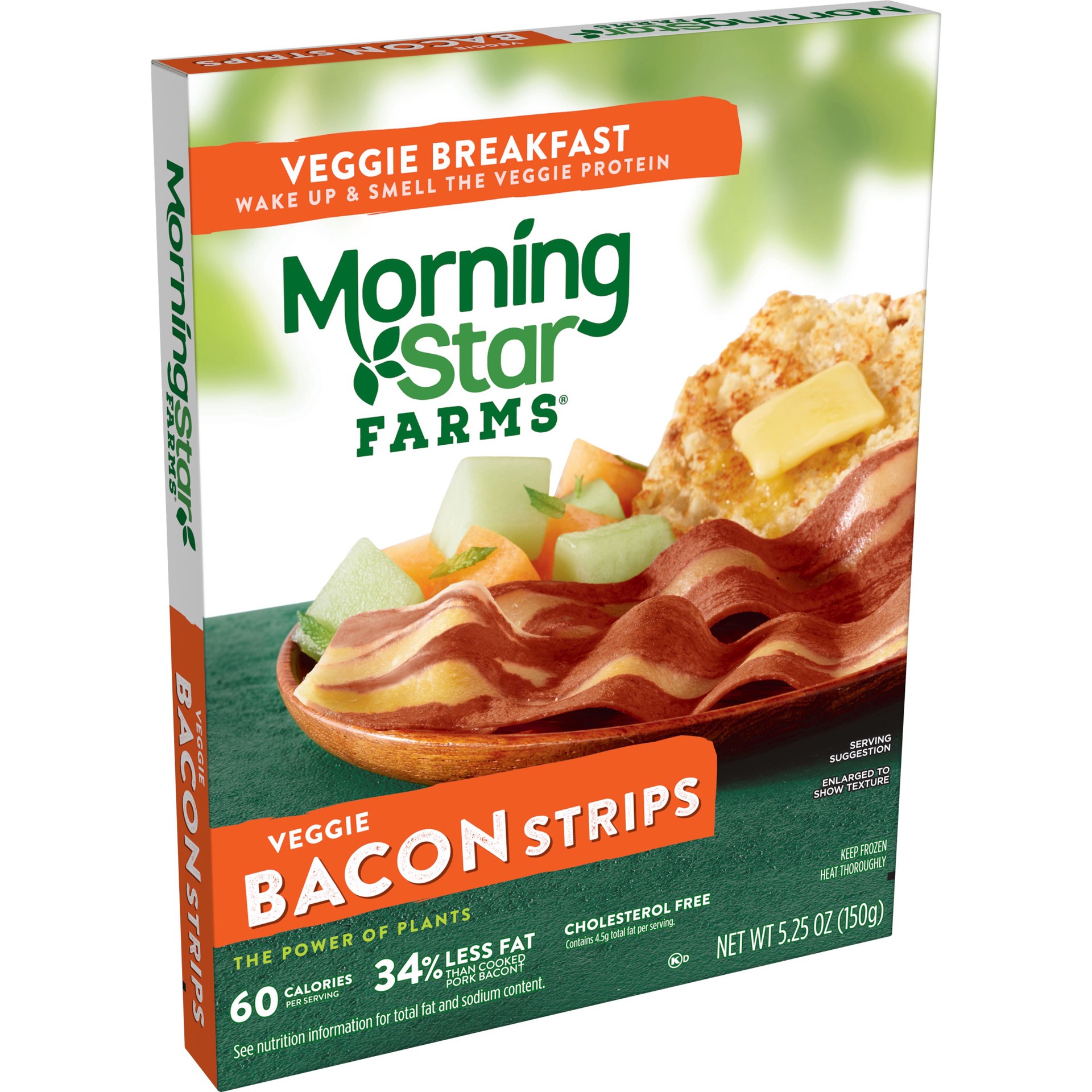 slide 1 of 6, MorningStar Farms Meatless Bacon Strips, Plant Based, Frozen Breakfast, Original, 5.25 oz