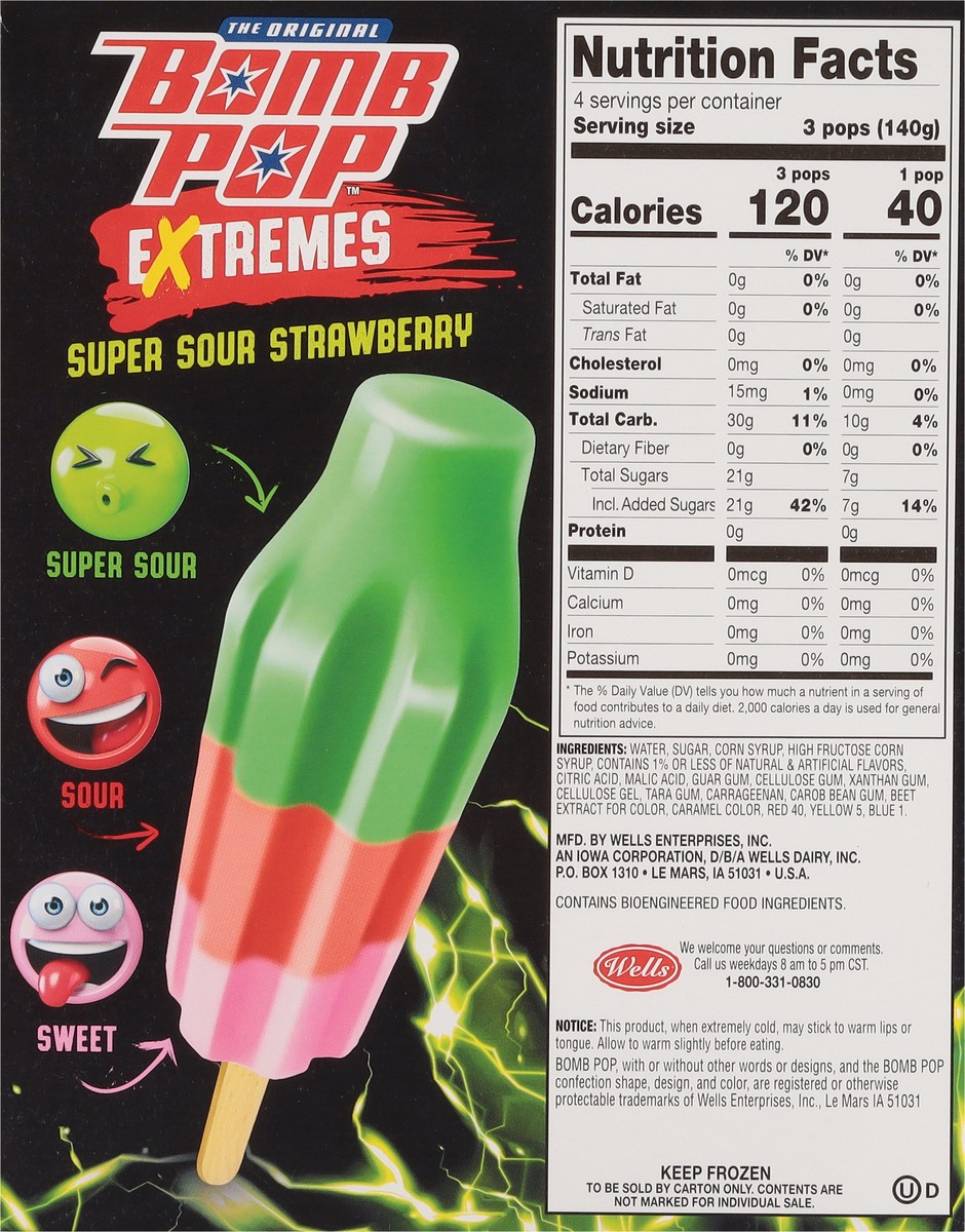 slide 10 of 12, Bomb Pop Extremes Super Sour Strawberry Ice Pops, 12 Pack, 21 fl oz