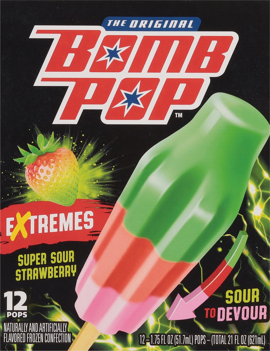 slide 2 of 12, Bomb Pop Extremes Super Sour Strawberry Ice Pops, 12 Pack, 21 fl oz