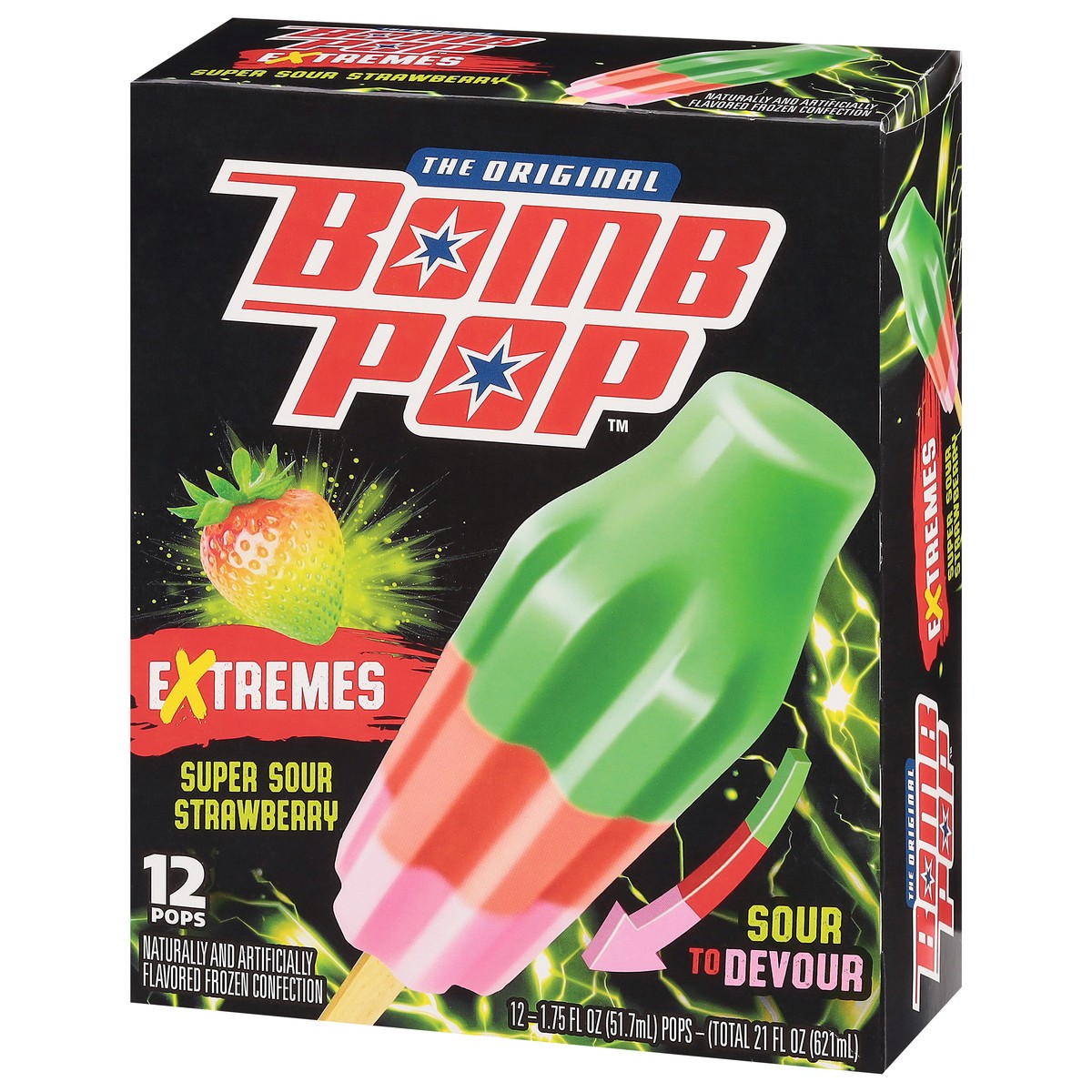 slide 11 of 12, Bomb Pop Extremes Super Sour Strawberry Ice Pops, 12 Pack, 21 fl oz