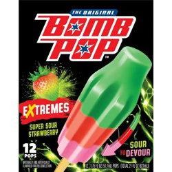 Bomb Pop Extremes Super Sour Strawberry Ice Pops, 12 Pack