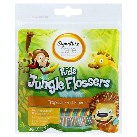 slide 1 of 1, Signature Care Kids Jungle Flossers Tropical Fruit Flavor, 36 ct