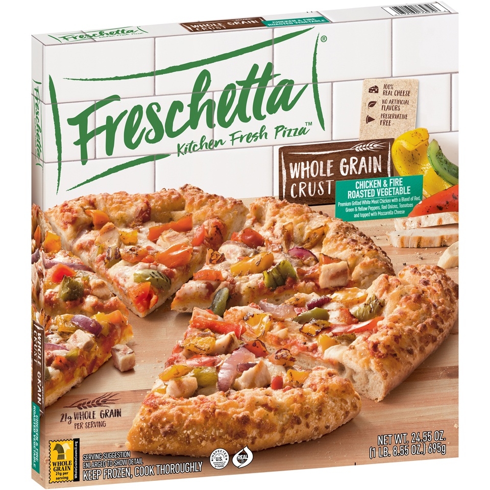 slide 2 of 8, Freschetta Whole Grain Crust Chicken Fire Roasted Vegetable Pizza, 24.55 oz