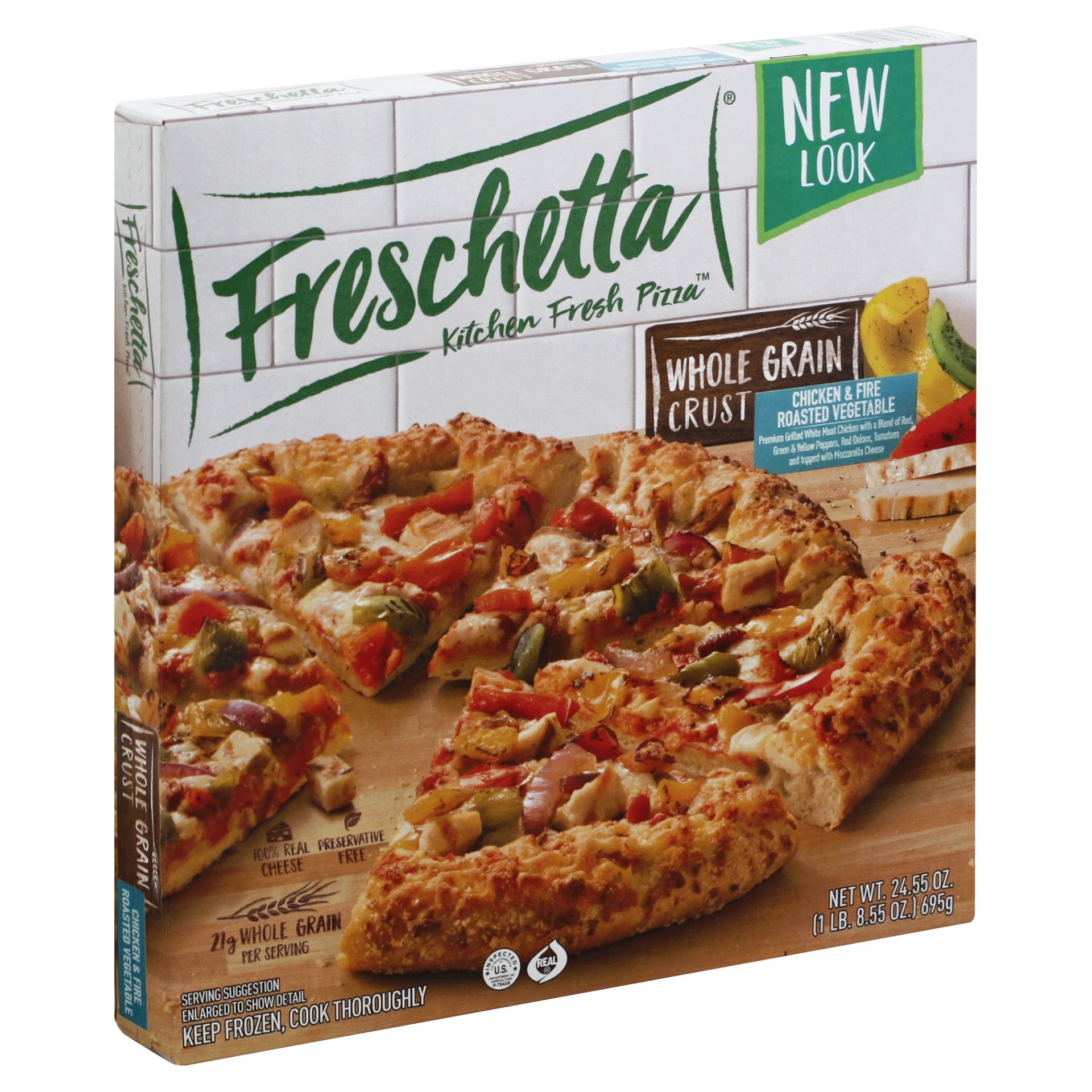 slide 1 of 8, Freschetta Whole Grain Crust Chicken Fire Roasted Vegetable Pizza, 24.55 oz