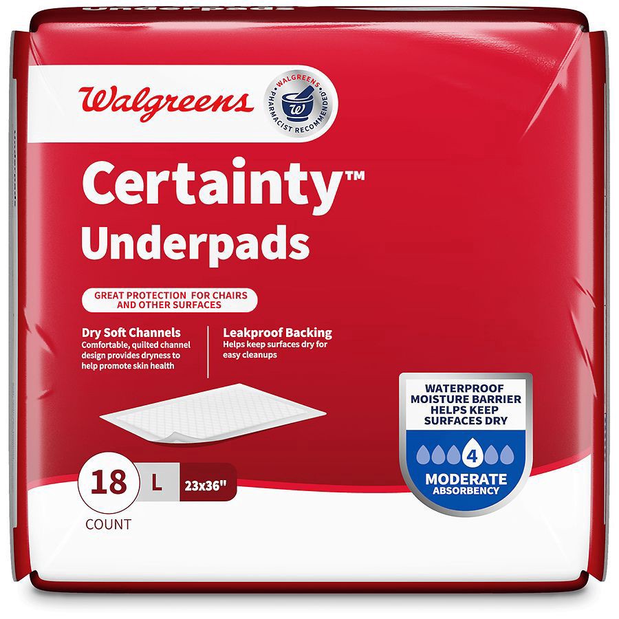 slide 4 of 5, Walgreens Large Moderate Absorbency Certainty Underpads, 18 ct