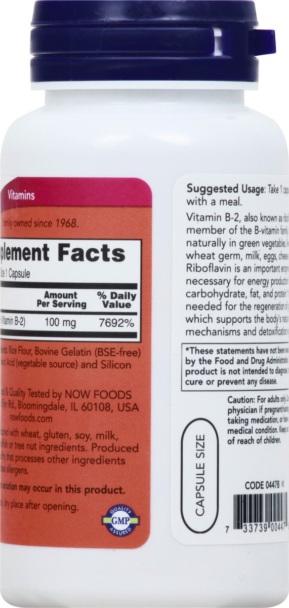 slide 3 of 9, NOW Vitamin B-2 100 mg - 100 Veg Capsules, 100 ct