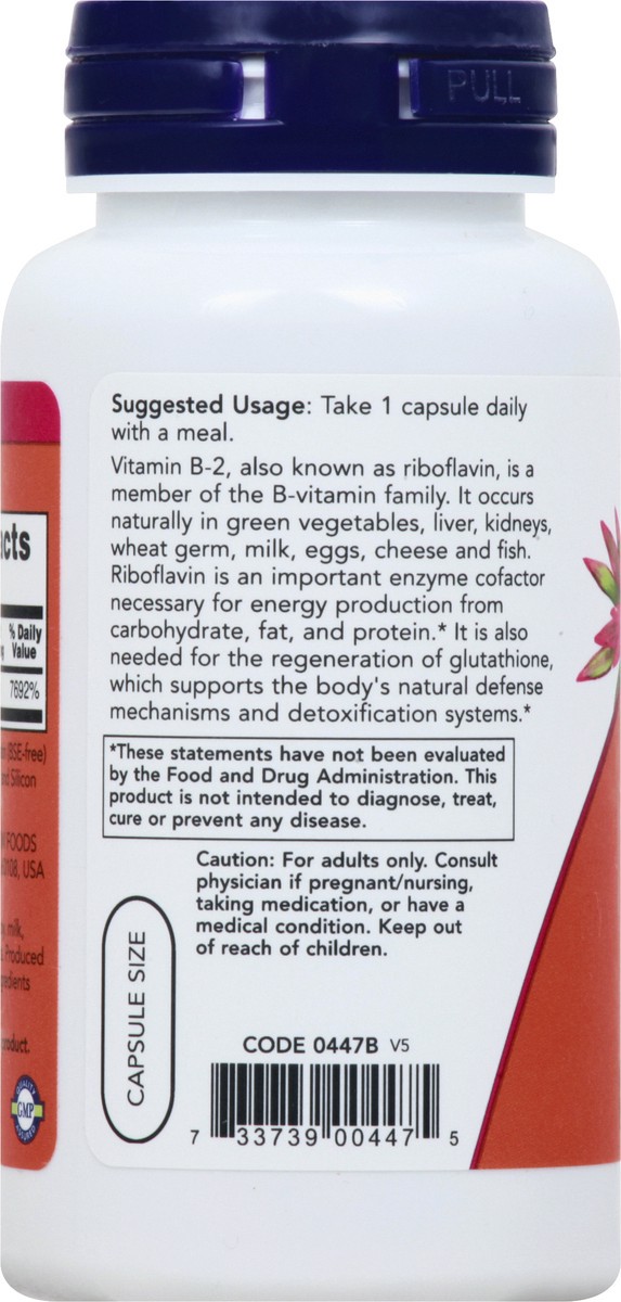 slide 6 of 9, NOW Vitamin B-2 100 mg - 100 Veg Capsules, 100 ct