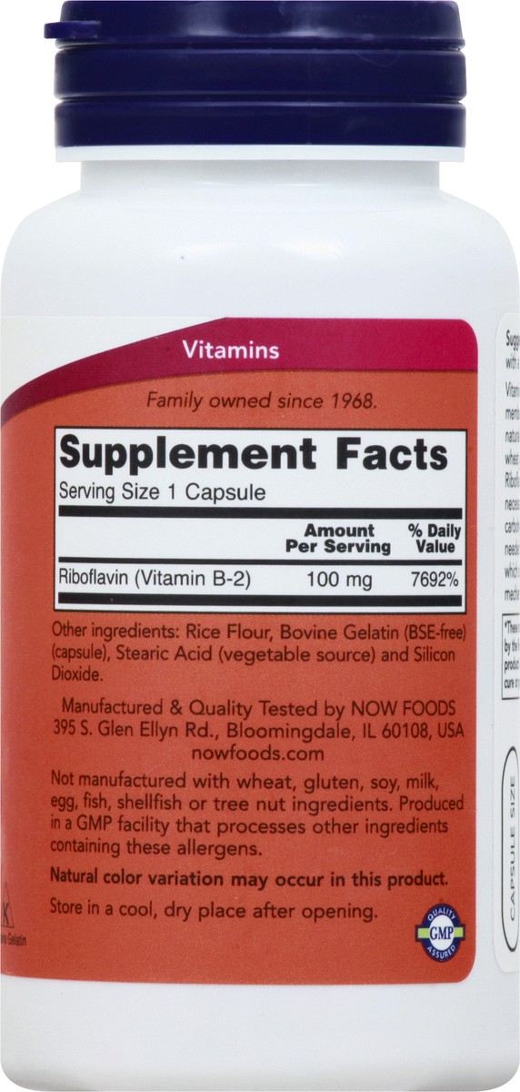 slide 5 of 9, NOW Vitamin B-2 100 mg - 100 Veg Capsules, 100 ct