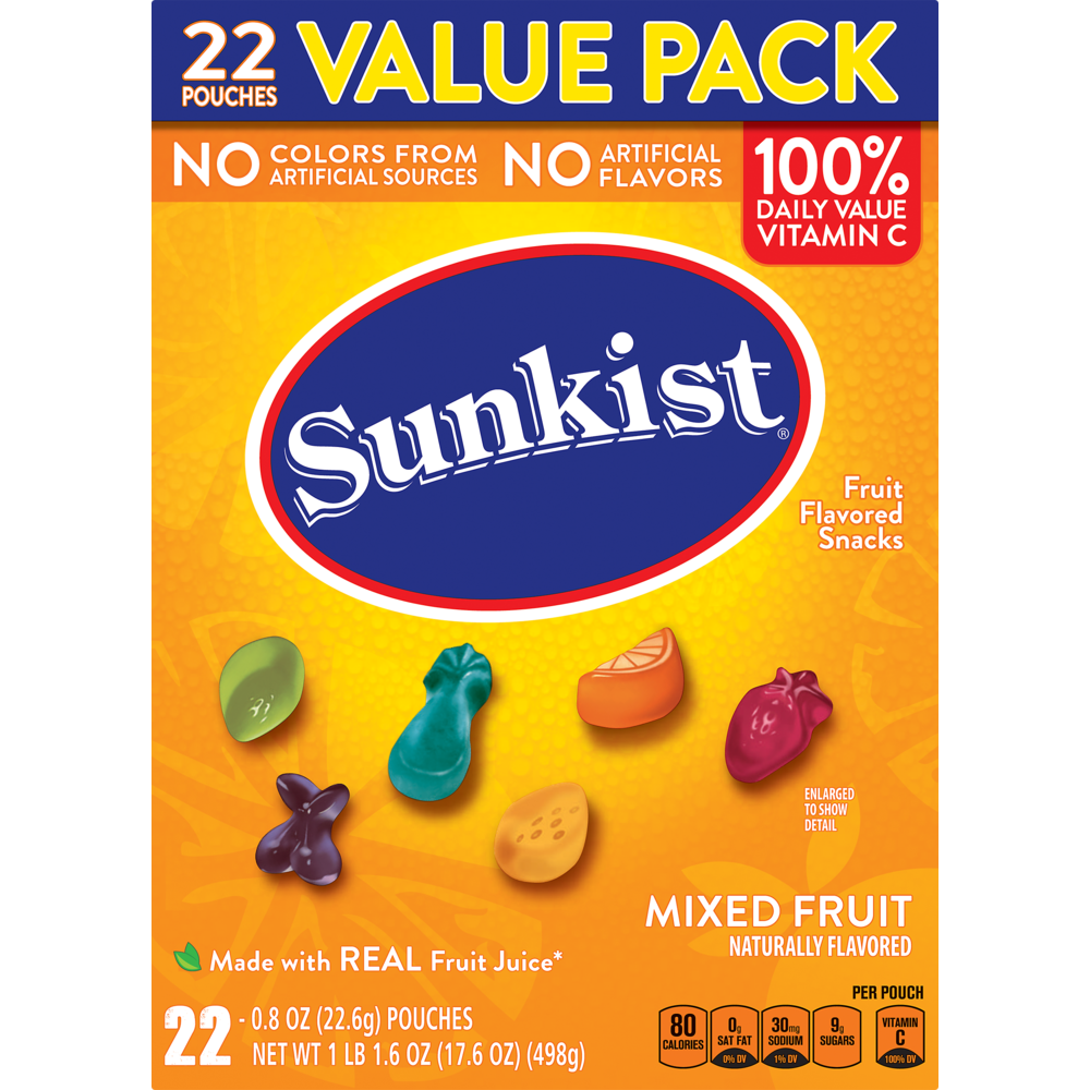 slide 1 of 1, Sunkist Fruit Snacks Mixed Fruit Value Pack, 22 ct; 19.2 oz