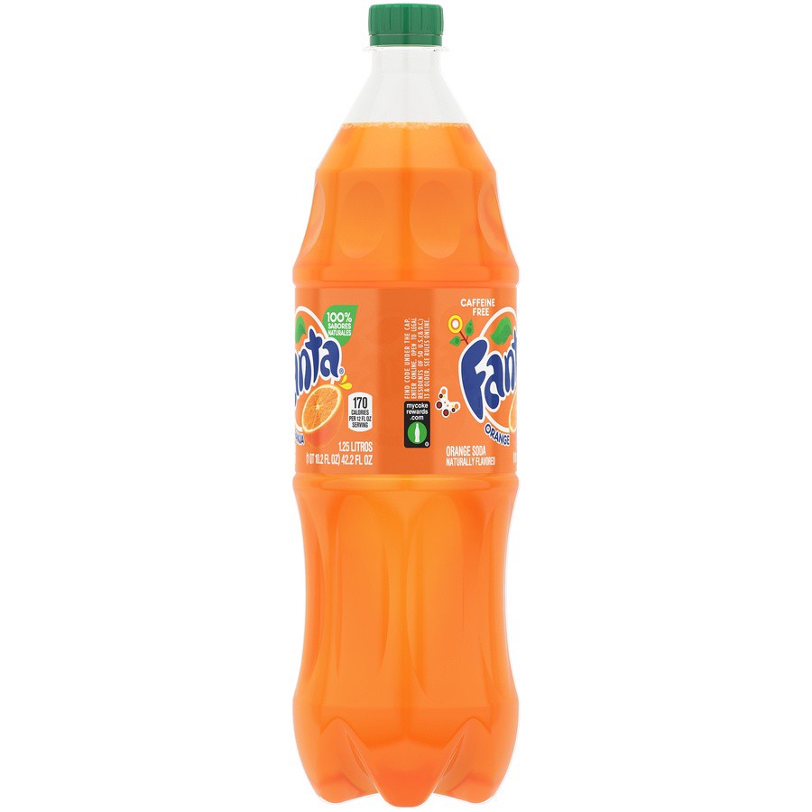 slide 4 of 5, Fanta Orange Soda Fruit Flavored Soft Drink, 1.25 Liters, 42.20 fl oz
