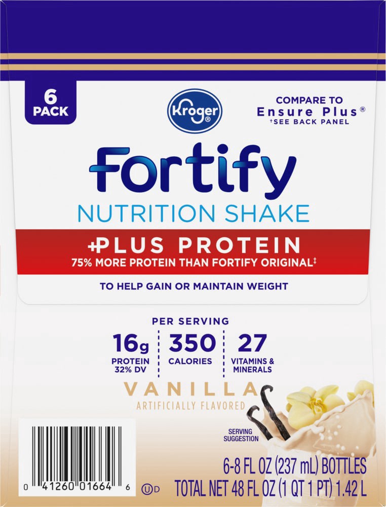 slide 2 of 4, Kroger Fortify Plus Protein Vanilla Nutrition Drink, 6 ct; 8 fl oz