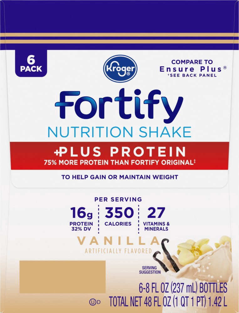 slide 3 of 4, Kroger Fortify Plus Protein Vanilla Nutrition Drink, 6 ct; 8 fl oz