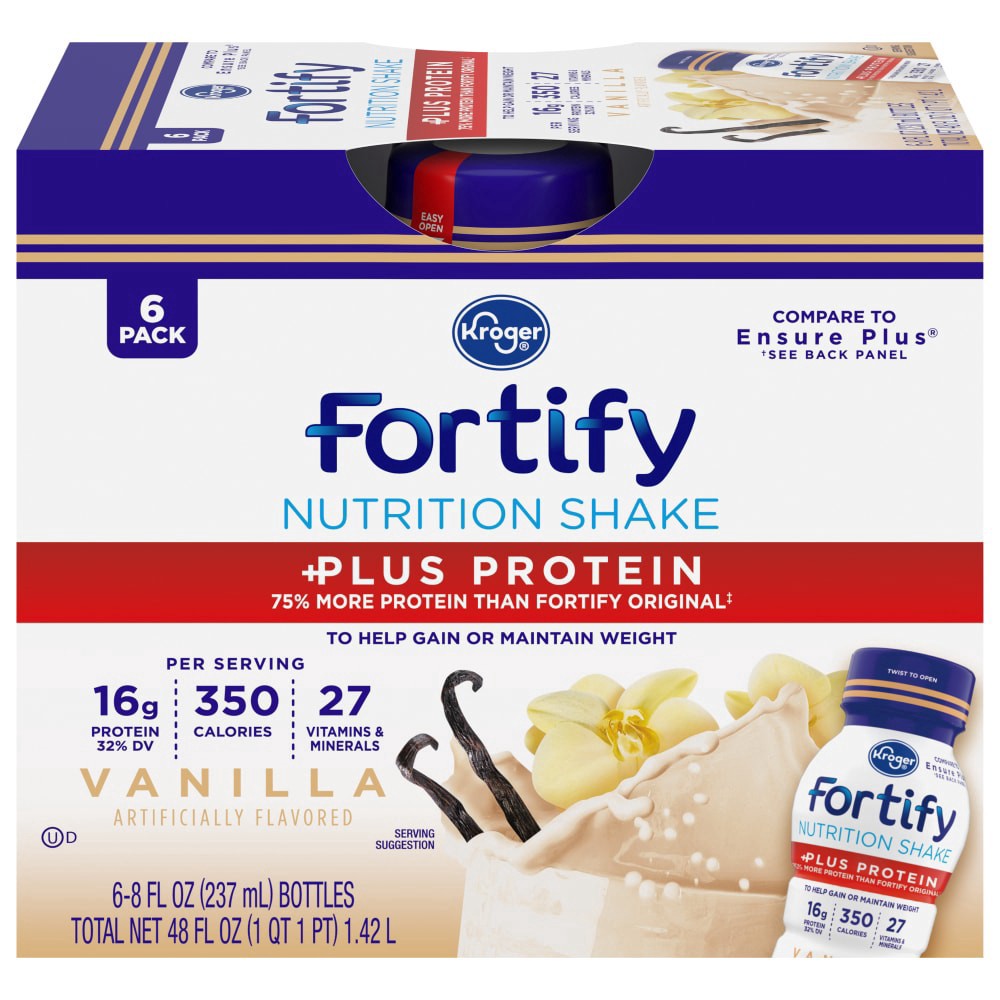 slide 1 of 4, Kroger Fortify Plus Protein Vanilla Nutrition Drink, 6 ct; 8 fl oz