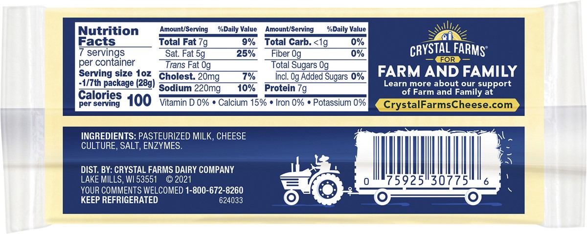 slide 7 of 8, Crystal Farms Cheese, Provolone, 7 oz