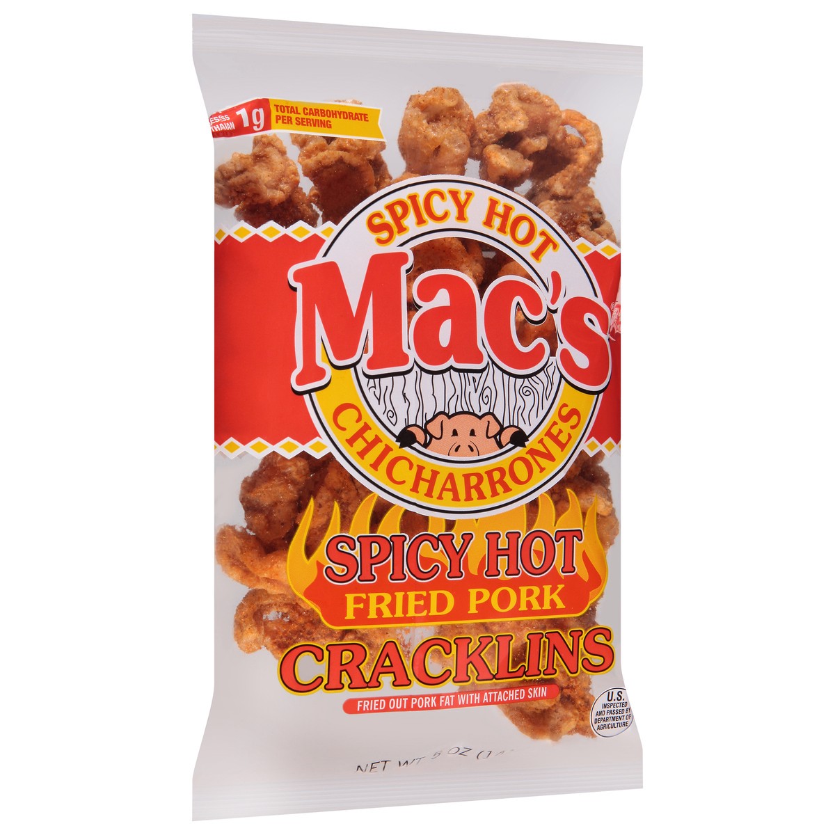 slide 2 of 9, Mac's Spicy Hot Fried Pork Cracklins 5 oz, 5 oz