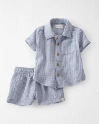 Littleplanet Baby 2-Piece Organic Cotton Gauze Set Beats Blue 3M