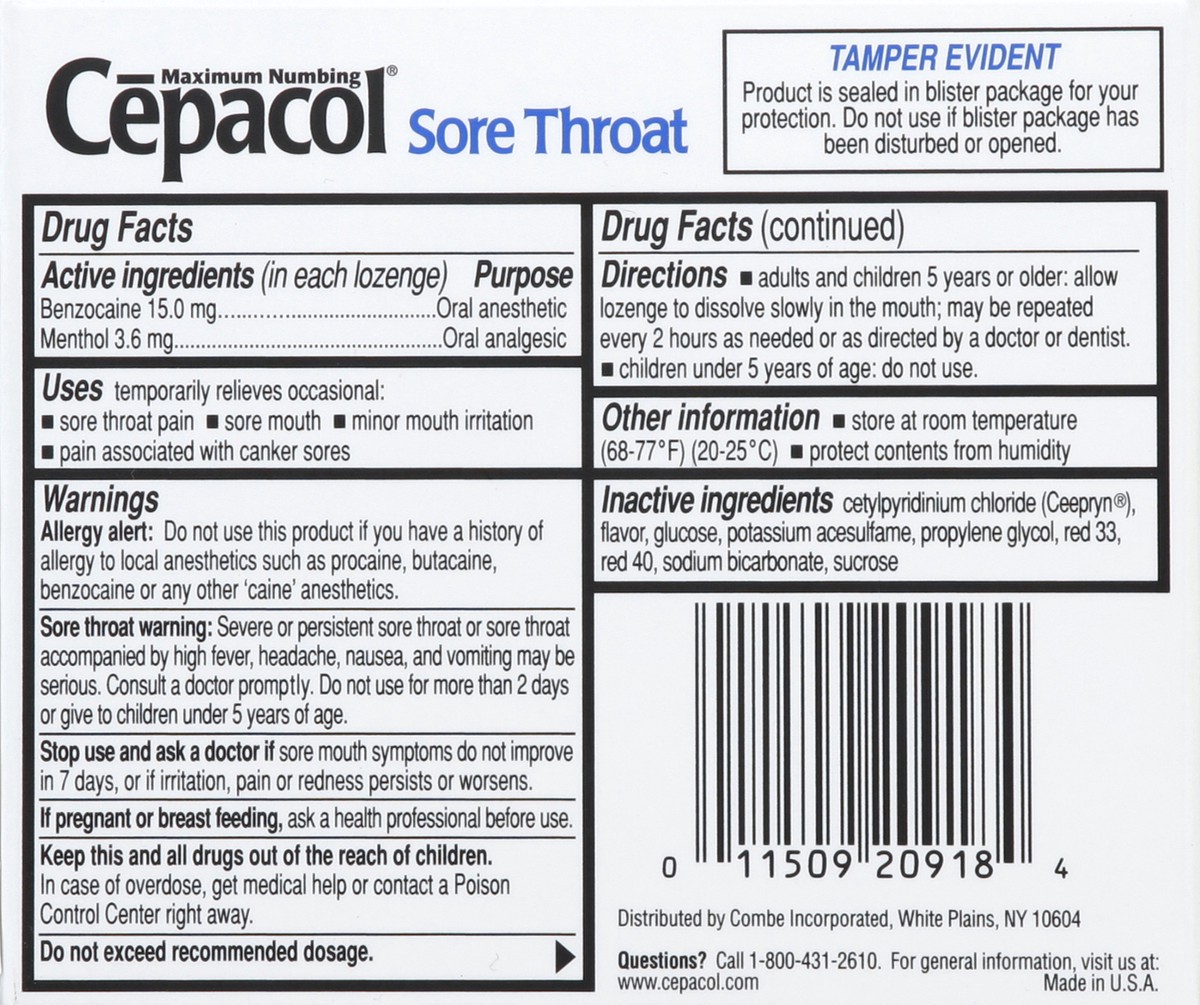 slide 5 of 5, Cepacol Sore Throat Maximum Numbing Lozenges Cherry, 18 ct