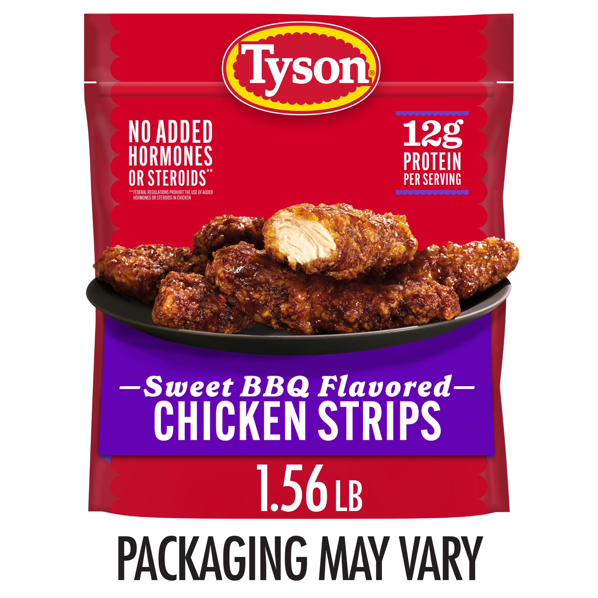 slide 1 of 6, Tyson Frozen Sweet BBQ Flavored Chicken Strips, 1.56 lb Bag, 25 oz