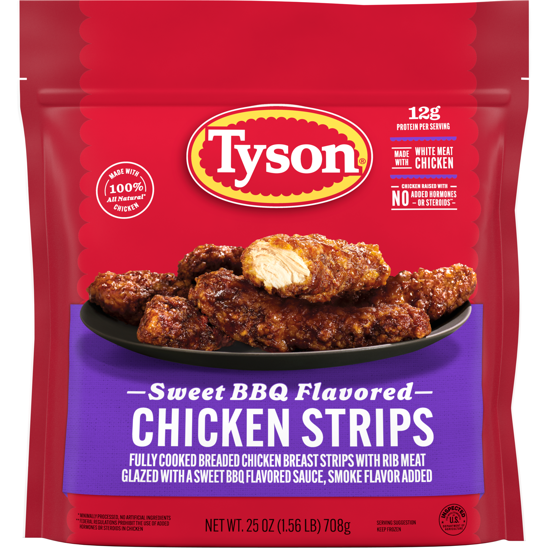 slide 1 of 6, Tyson Frozen Sweet BBQ Flavored Chicken Strips, 25 oz Bag, 25 oz