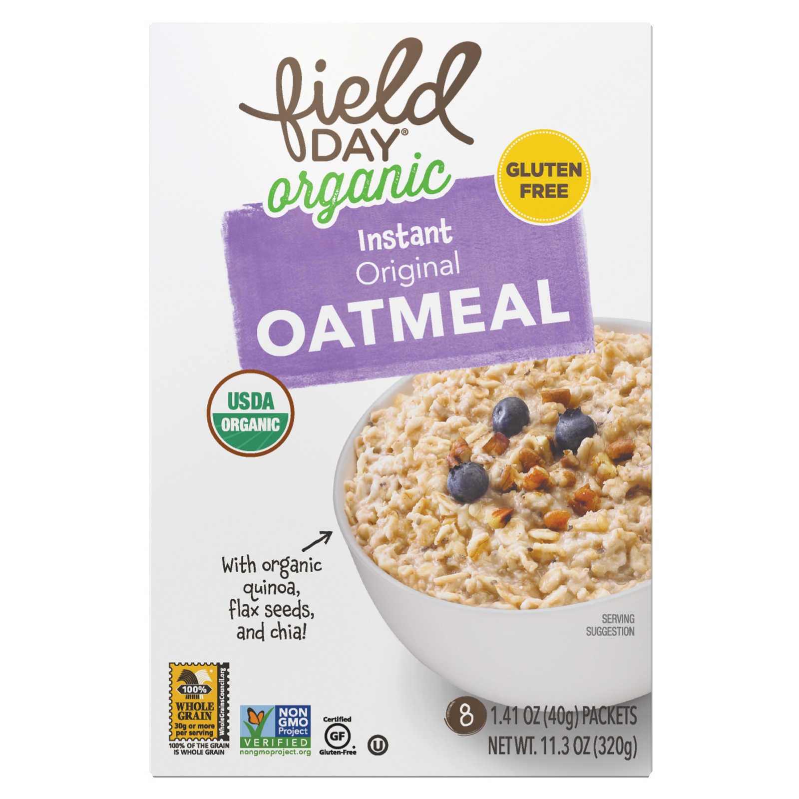 slide 1 of 1, Field Day Organic Instant Oatmeal Original, 11.29 oz