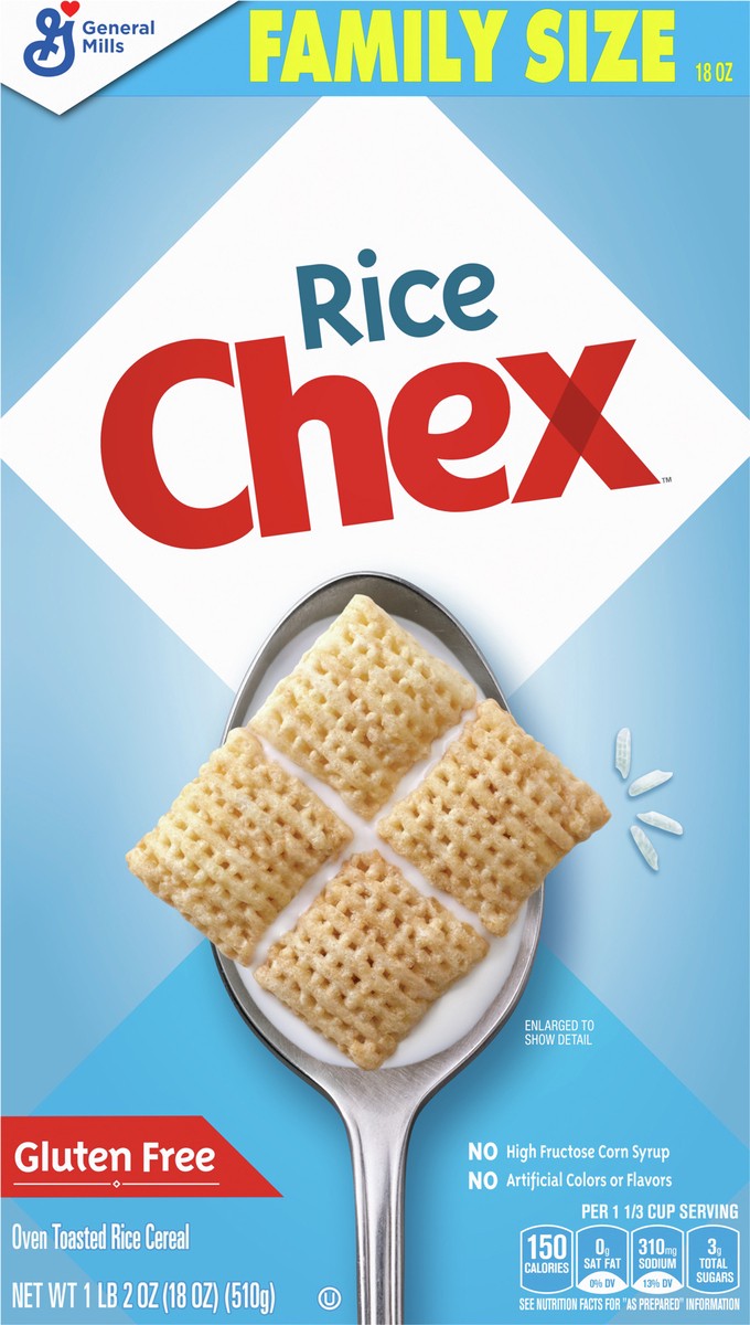 slide 2 of 12, Chex Rice Chex Gluten Free Breakfast Cereal, Made with Whole Grain, Family Size, 18 oz, 18 oz