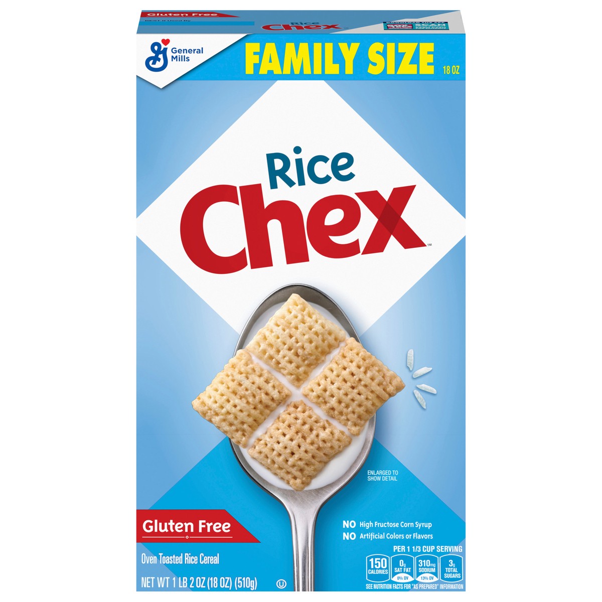 slide 1 of 12, Chex Rice Chex Gluten Free Breakfast Cereal, Made with Whole Grain, Family Size, 18 oz, 18 oz