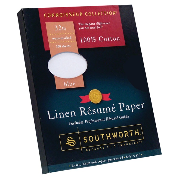 slide 1 of 4, Southworth Cotton Linen Resume Paper - Blue, 100 ct; 8 1/2 in x 11 in; 32 lb