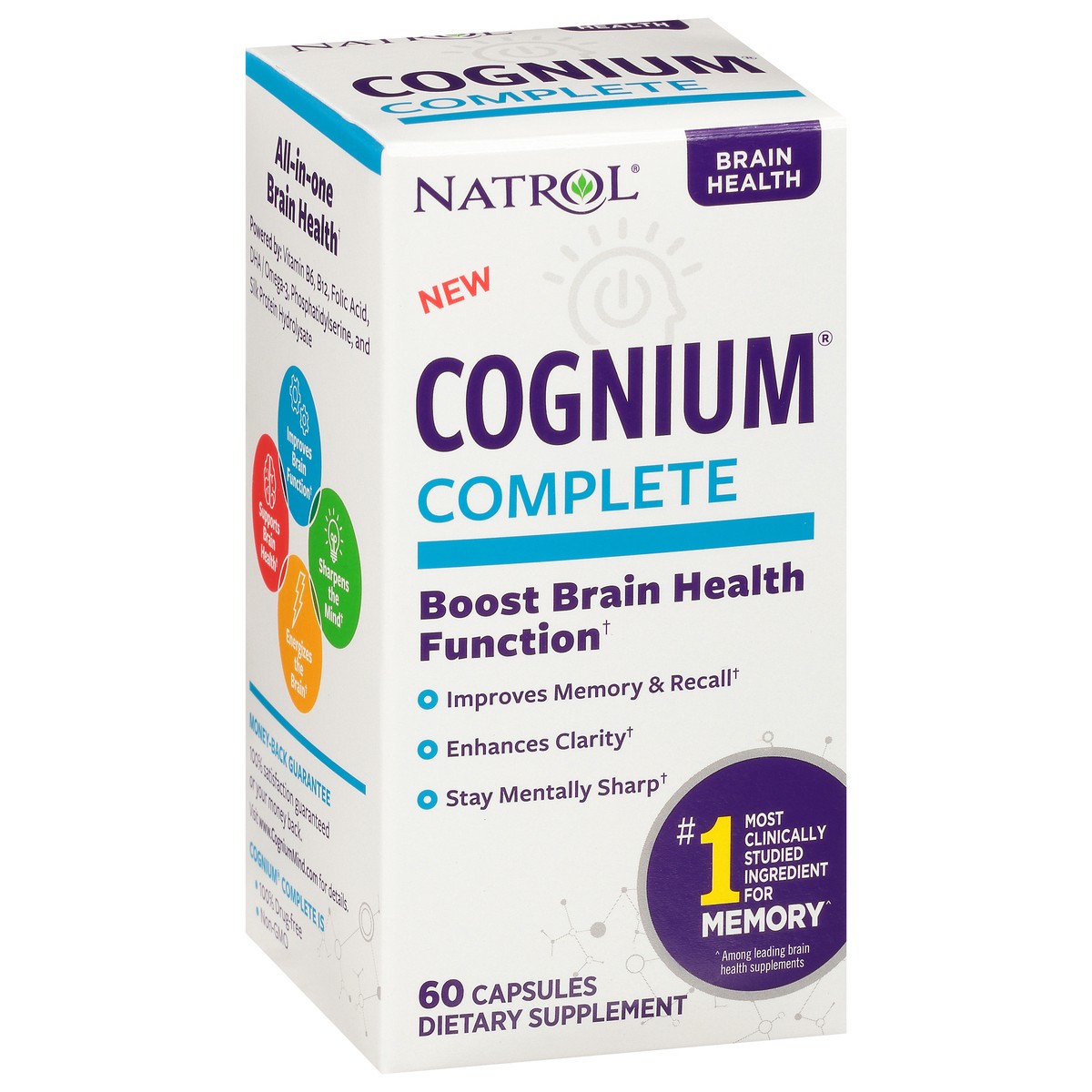 slide 2 of 9, Natrol Cognium Complete, Brain Health Dietary Supplement, Improves Memory & Clarity, Drug Free, 100mg, 60 Capsules, 60 ct