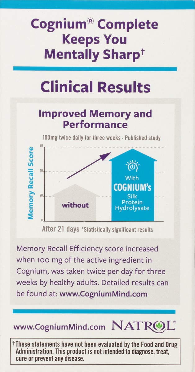 slide 5 of 9, Natrol Cognium Complete, Brain Health Dietary Supplement, Improves Memory & Clarity, Drug Free, 100mg, 60 Capsules, 60 ct