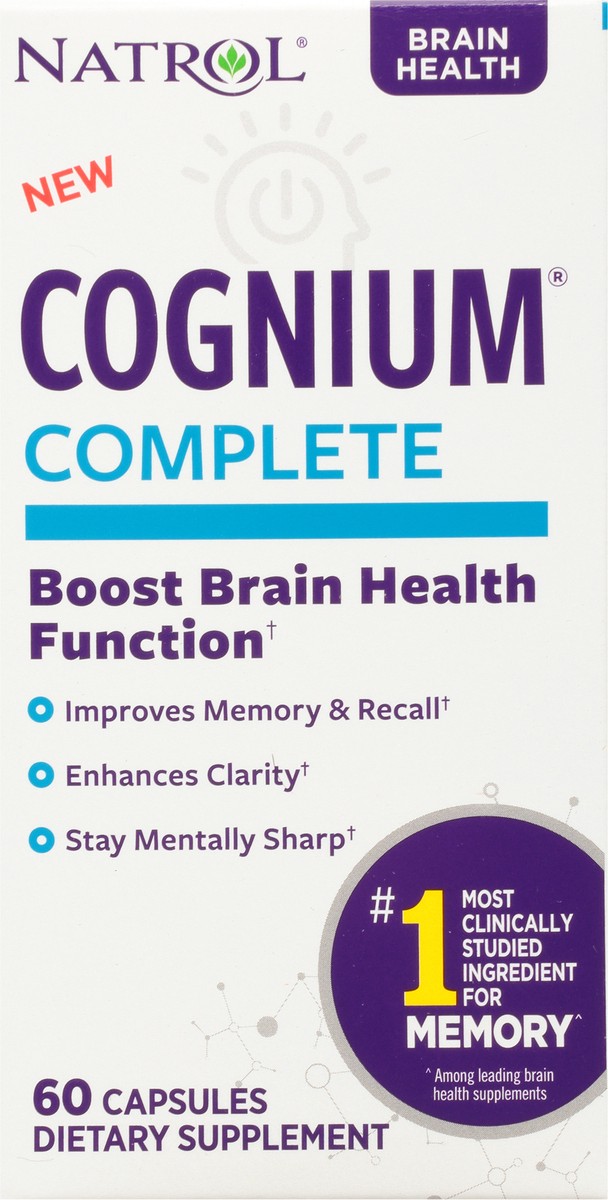 slide 6 of 9, Natrol Cognium Complete, Brain Health Dietary Supplement, Improves Memory & Clarity, Drug Free, 100mg, 60 Capsules, 60 ct