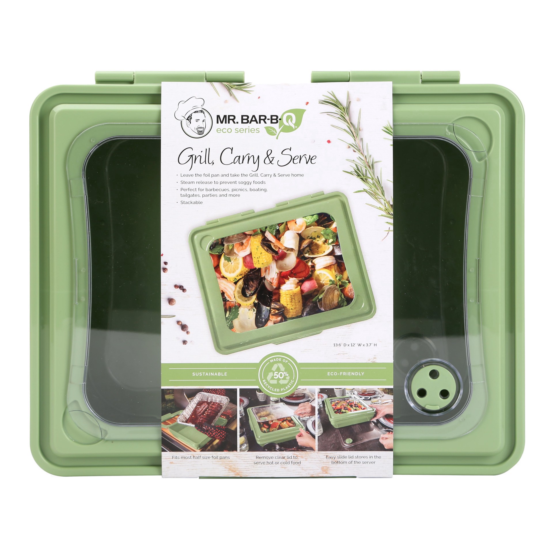 slide 1 of 1, Mr. Bar-B-Q Eco Series Cook Carry & Serve Pan, 13.6 in x 12 in x 3.7 in