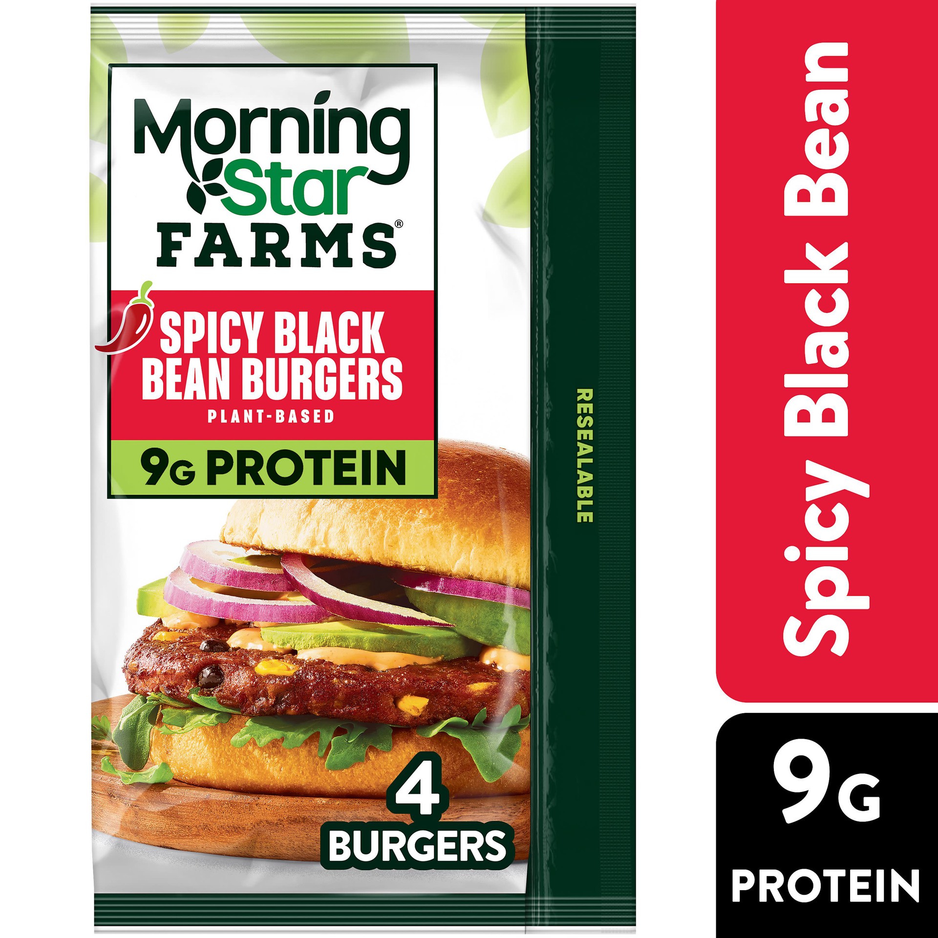 slide 1 of 5, MorningStar Farms Plant Based Veggie Burgers, Vegetarian Meat, Spicy Black Bean, 4 Count, 9.5 oz