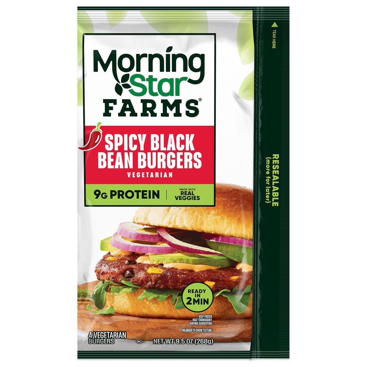 slide 1 of 5, MorningStar Farms Spicy Black Bean Veggie Burgers, 4 ct