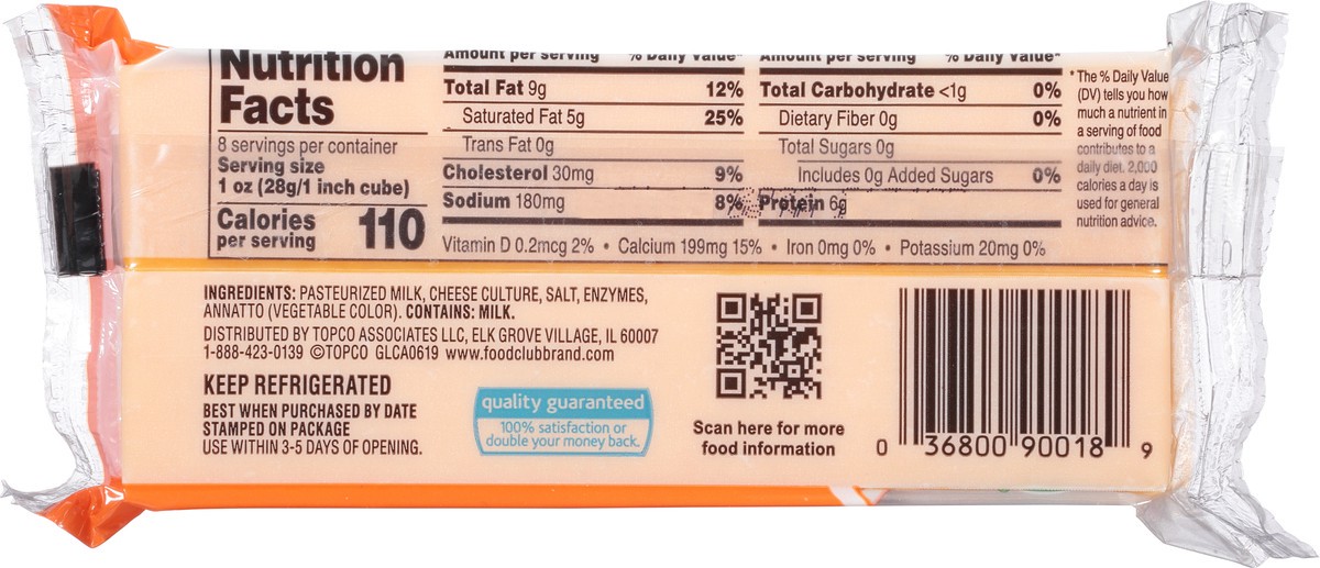 slide 10 of 11, Food Club Cheese, Natural, Mild Cheddar, 8 oz