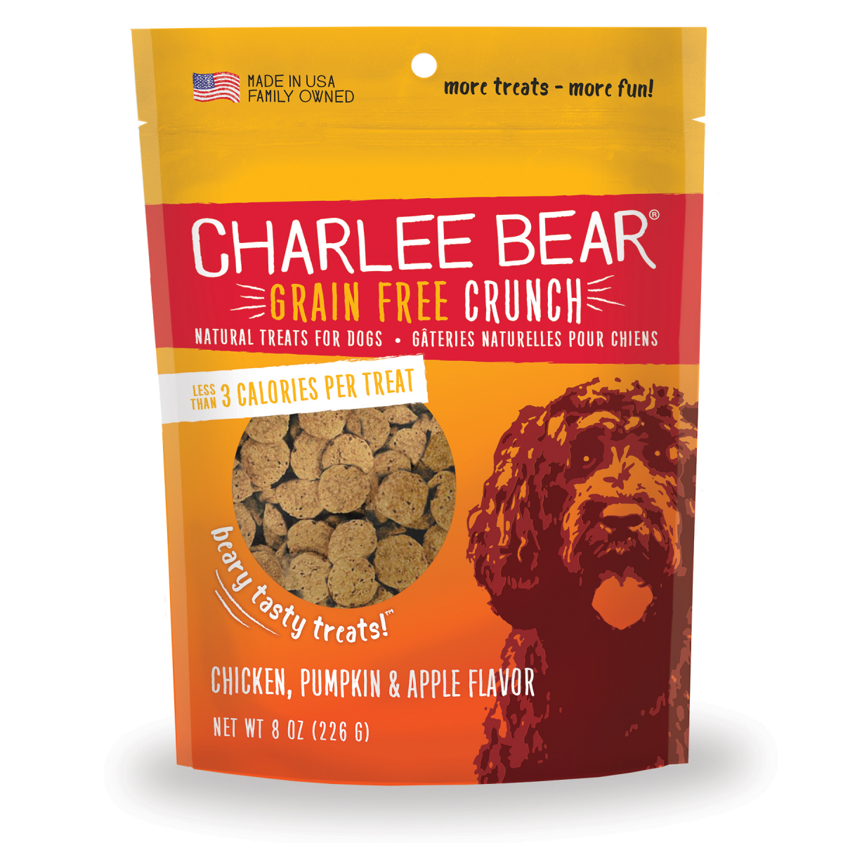 slide 1 of 1, Charlee Bear Crunch Grain Free Dog Treats Chicken, Pumpkin, & Apple, 8 oz